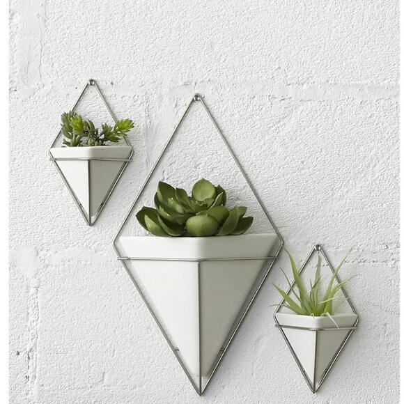Umbra Trigg Hanging Planter Vase & Geometric Wall Decor Ceramic Container Nickle - Picture 4 of 8